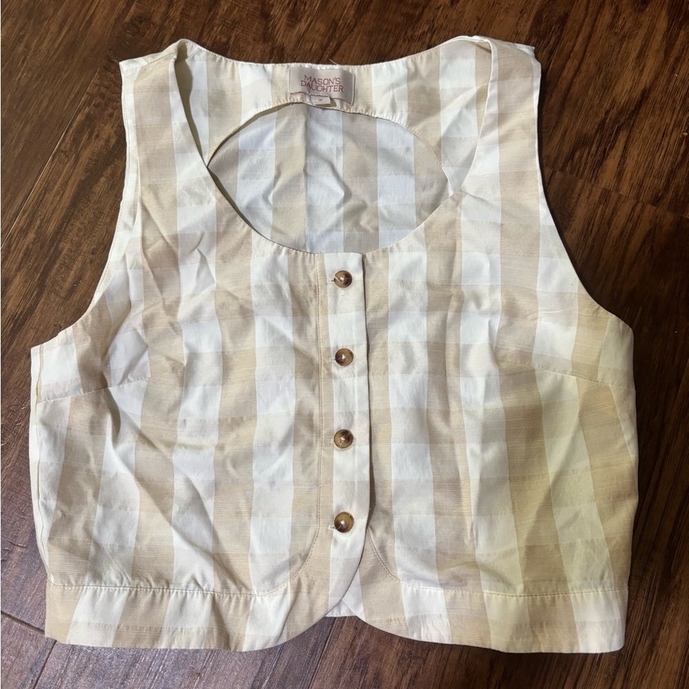 Mason's Daughter Cream & Beige Check Button-Front Sleeveless Top